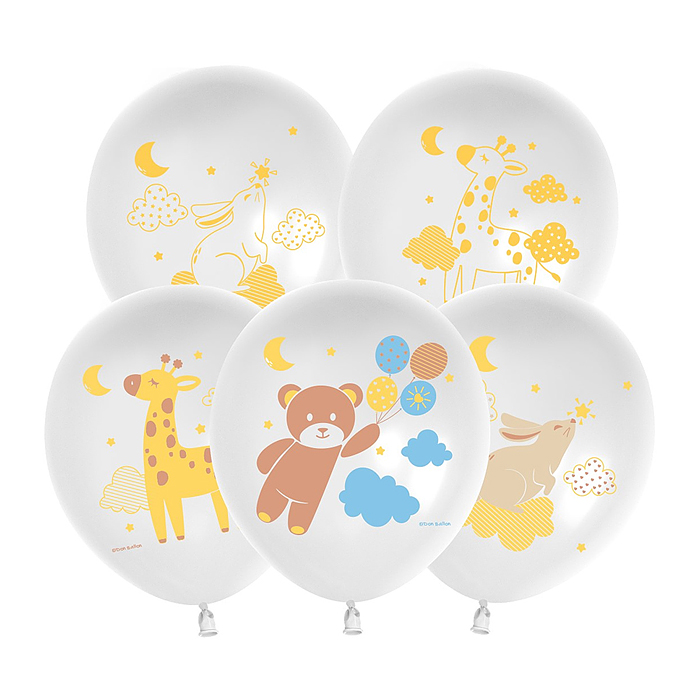 Шар (12''/30 см) Любимые зверята, Белый, пастель, 2 ст, 25 шт.