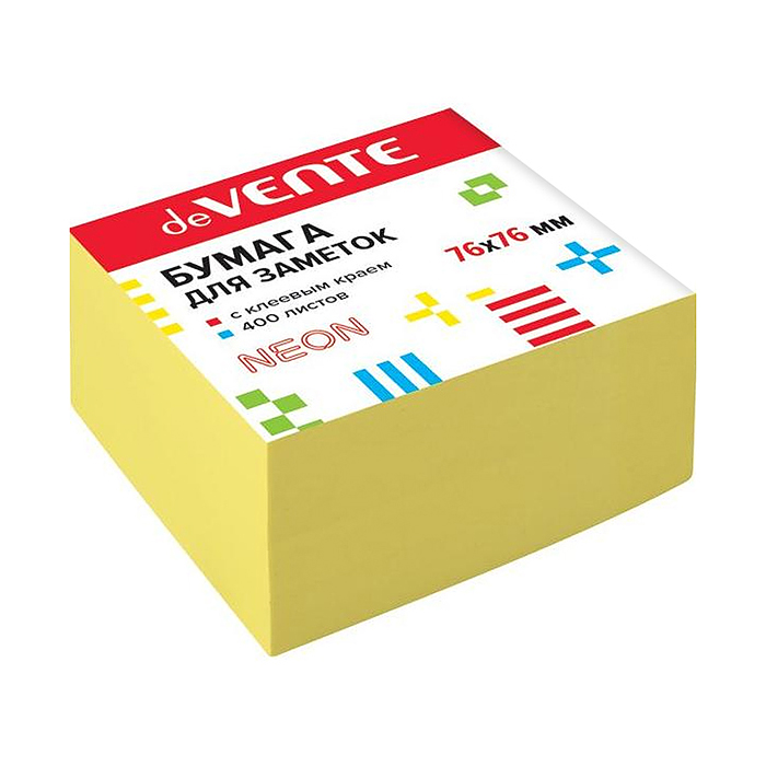 Клейкая бумага для заметок 76x76 мм, 400 листов, офсет 75 г/м², неоновая желтая