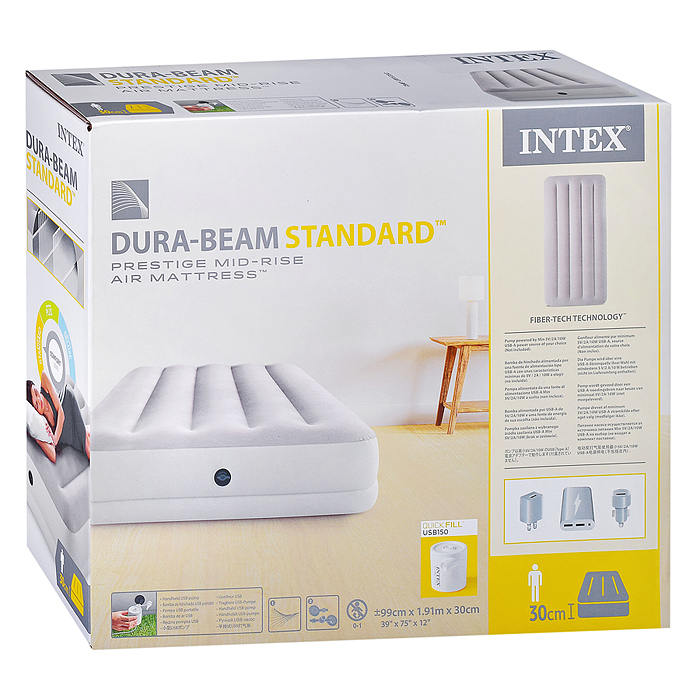 Надувной матрас 99х191х30см "Prestige" с USB насосом 5V, до 136кг, 64177 INTEX не товарный вид