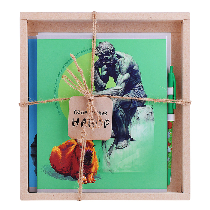 Набор. Тетрадь 48 л., клетка "Капибары" А5, на скрепке + Ручка шариковая автомат, цвет чернил синий.