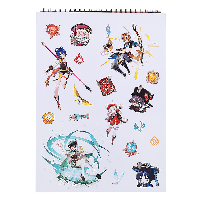 Фото к товару Творческий блокнот cо стикерами и переводными татуировками A4. Геншин. Опасная тропа. Творческий блокнот cо стикерами и переводными татуировками A4. Геншин. Опасная тропа.