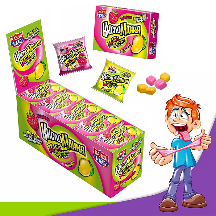 Жевательные конфеты "Кисломания дабл фрукт" малина и манго 14гр*30шт