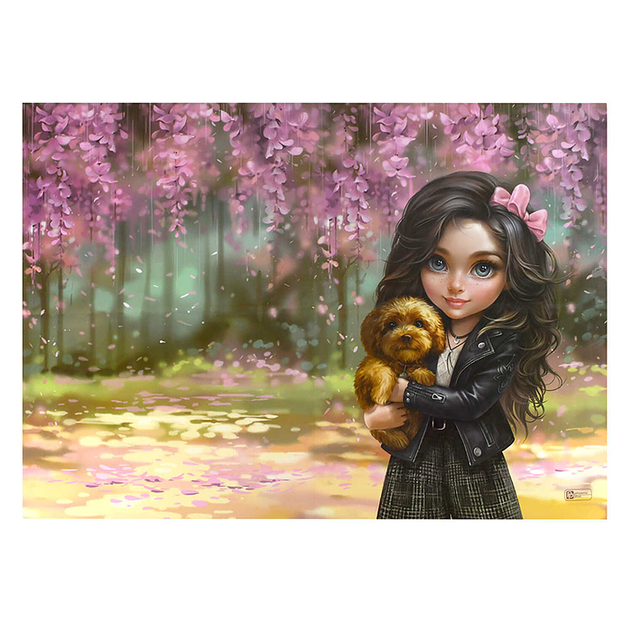 Плёнка цветная для школьных уроков труда "Брюнетка с собачкой" (50х70 см, розовый, коричневый)