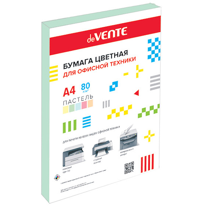 Бумага цветная для офисной техники A4 50 л, 80 г/м², пастельный салатовый, в пластиковом пакете