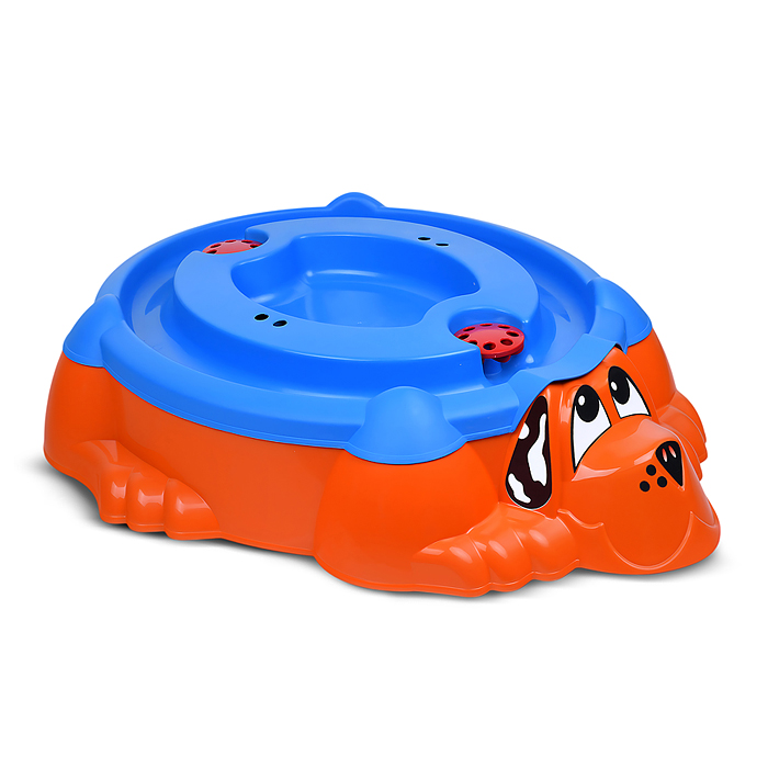 Песочница "Собачка" с крышкой (оранжевый/голубой)