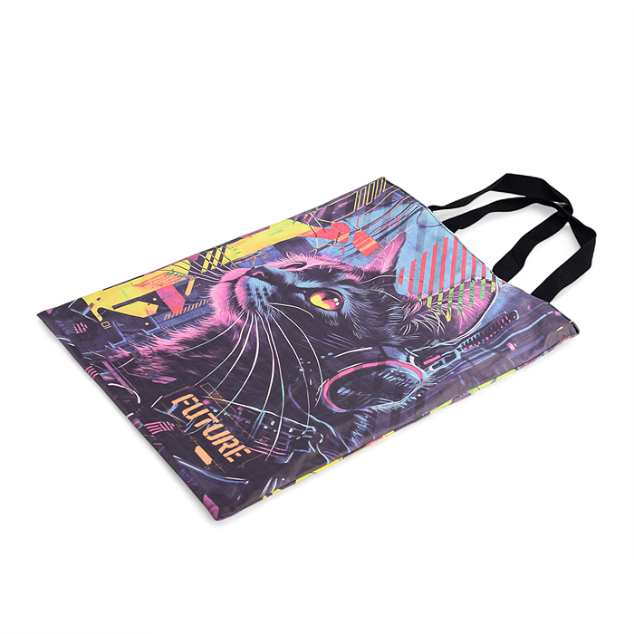 Сумка-шоппер перевёртыш "Label. Cyber Cat" 34x44 см, двухсторонняя, непромокаемая плащевка, Сумка-шоппер перевёртыш "Label. Cyber Cat" 34x44 см, двухсторонняя, непромокаемая плащевка,