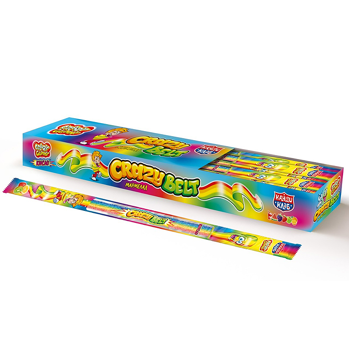 Мармелад в кислой обсыпке "Crazy gummy crazy belt" (кислый ремешок) тутти -фрутти 15гр (54шт)