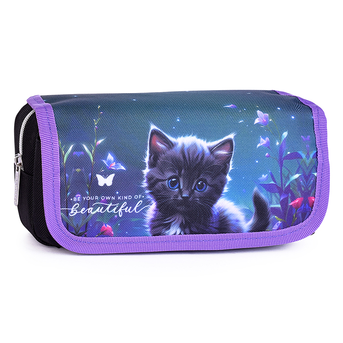Пенал "Beautiful Cat" 20,5x9,5x7 см, прямоугольный для 40 предметов, отделение на молнии, н