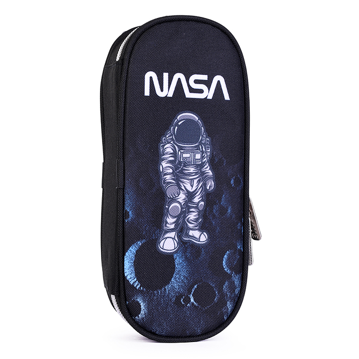 Пенал "NASA" 21x8x5 см, овальный для 50 предметов, с внутренним органайзером-створкой, плот