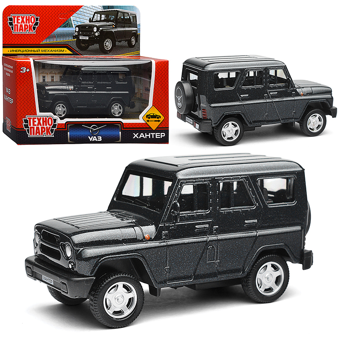 Машина металл UAZ Хантер 10,5 см, инерция, темно-серый, коробка Машина металл UAZ Хантер 10,5 см, инерция, темно-серый, коробка