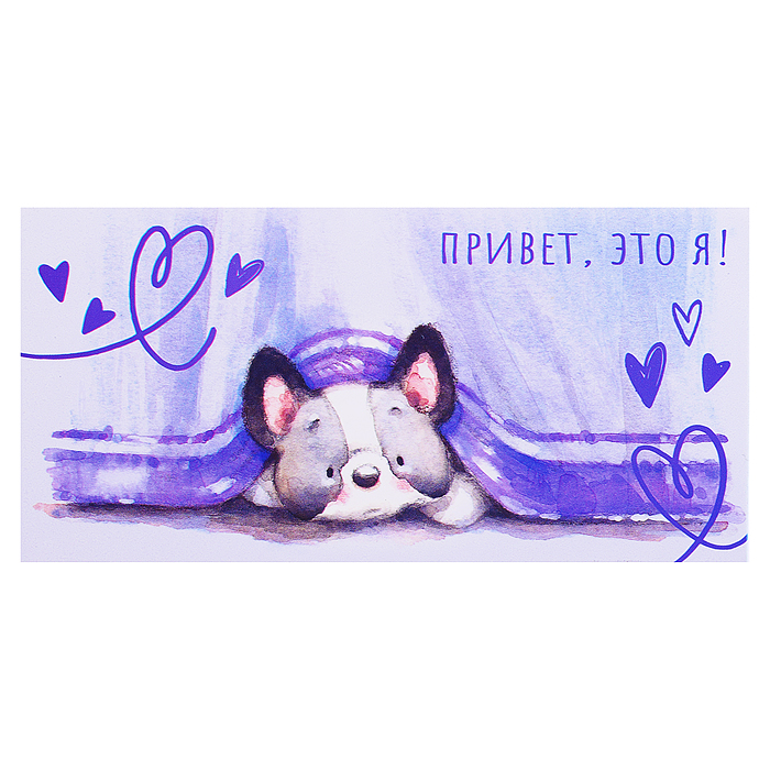 Открытка-конверт "Щенок под шторой" размер 16,8 х 8,3 см. Открытка-конверт "Щенок под шторой" размер 16,8 х 8,3 см.
