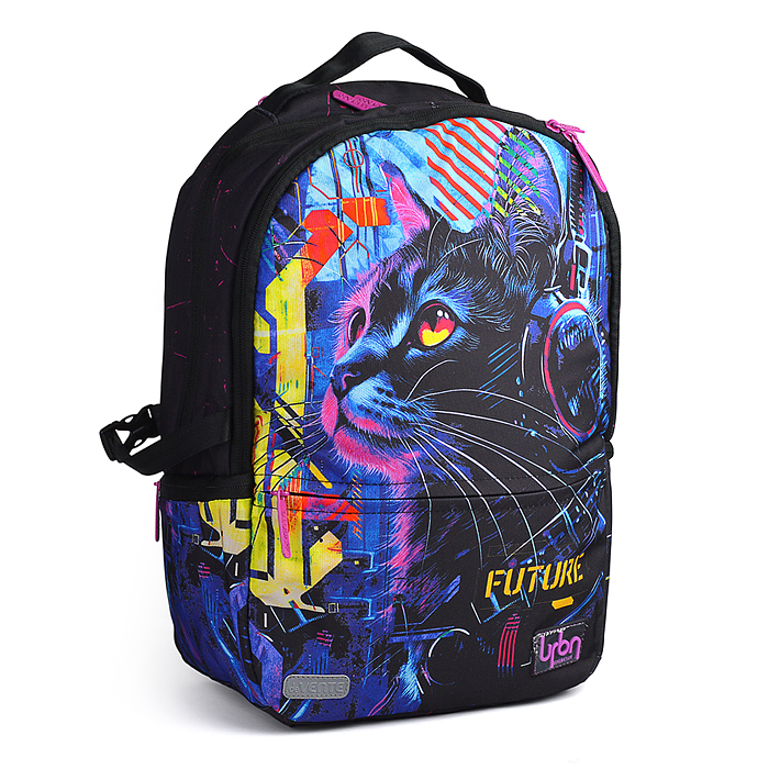 Рюкзак "Label. Cyber Cat" подростковый 39x30x17 см (19 л) вес 750 г, эргономичная вентилируемая спин