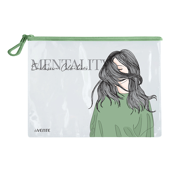 Папка на молнии "Mentality" A4 (335x242 мм) прозрачный ПВХ 280 мкм с дизайном, текстильная 