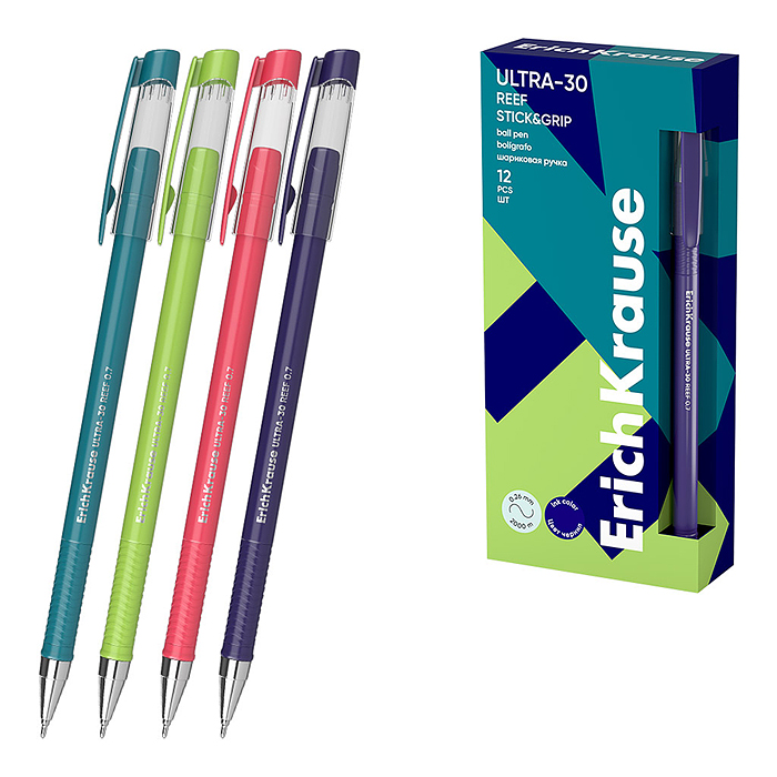 Ручка шариковая ULTRA-30 Stick&Grip Reef, 0.7, Super Glide Technology, цвет чернил синий 