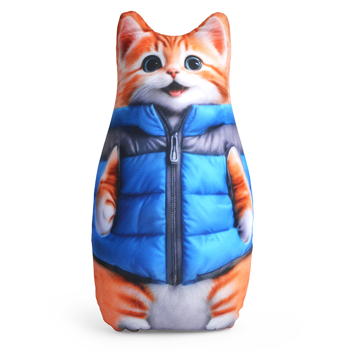 Игрушка антистресс "Кот" в голубой курточке (можно с меховысм капюшоном) 30 см.