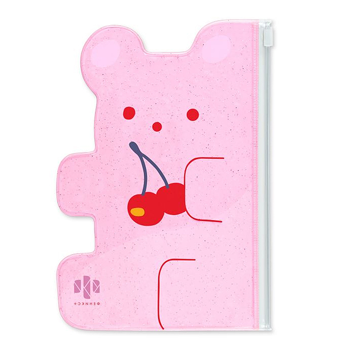 Папка на молнии пластиковая "Розовый мишка" 21x14.5 см, глиттерный ПВХ, 1 отделение