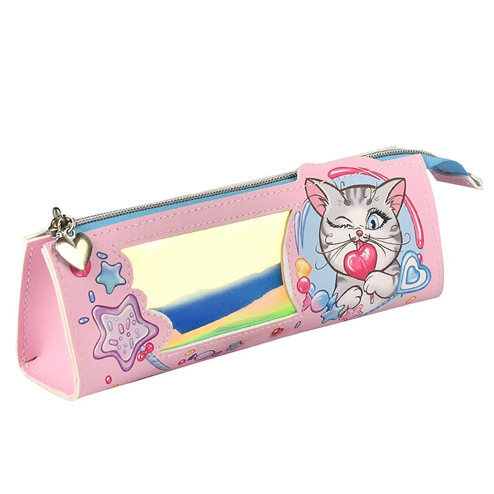 Пенал школьный "КОТ" без наполнения, 21х7,5х5 см, искусственная кожа, 
