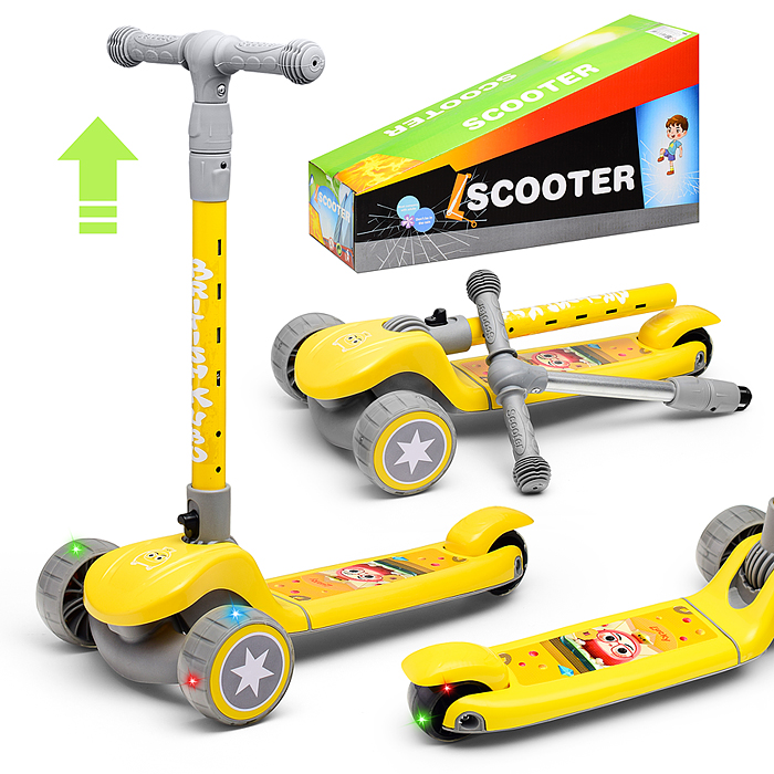 Самокат U001196Y 3-х кол., желто-серый, PU, в коробке Самокат U001196Y 3-х кол., желто-серый, PU, в коробке