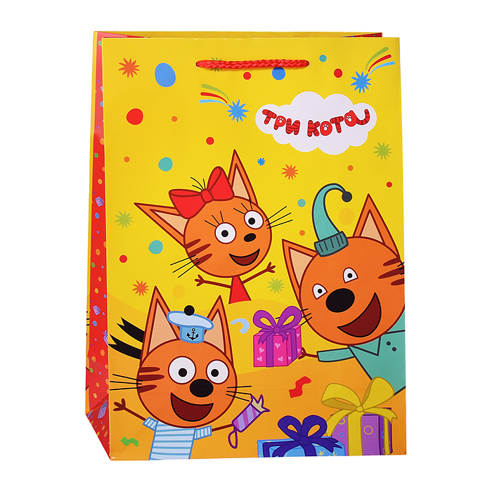 Фото к товару Пакет подарочный глянцевый Три кота ml. Пакет подарочный глянцевый Три кота ml.