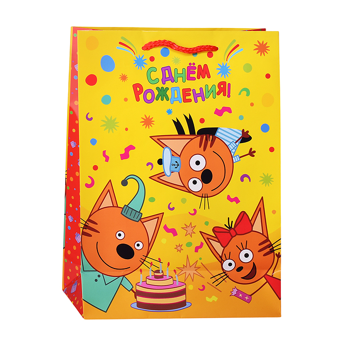 Фото к товару Пакет подарочный глянцевый Три кота ml. Пакет подарочный глянцевый Три кота ml.