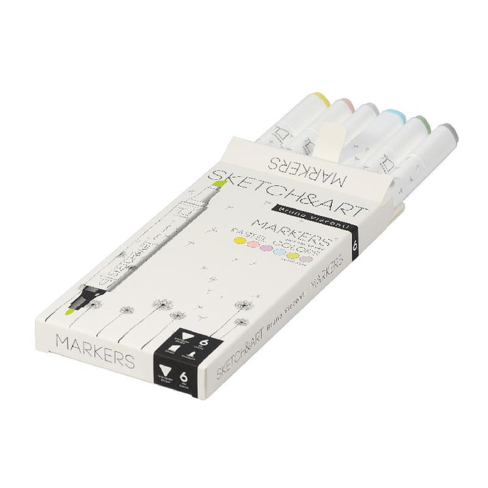 Фото к товару Набор двусторонних скетч-маркеров "Sketch&Art. Пастельные цвета", 6 цв. Набор двусторонних скетч-маркеров "Sketch&Art. Пастельные цвета", 6 цв.