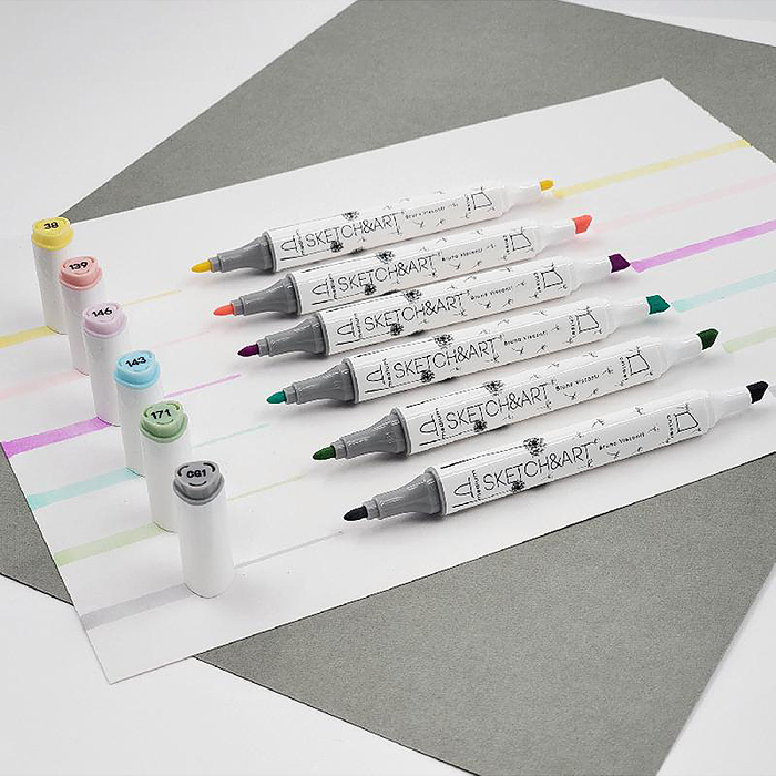 Фото к товару Набор двусторонних скетч-маркеров "Sketch&Art. Пастельные цвета", 6 цв. Набор двусторонних скетч-маркеров "Sketch&Art. Пастельные цвета", 6 цв.
