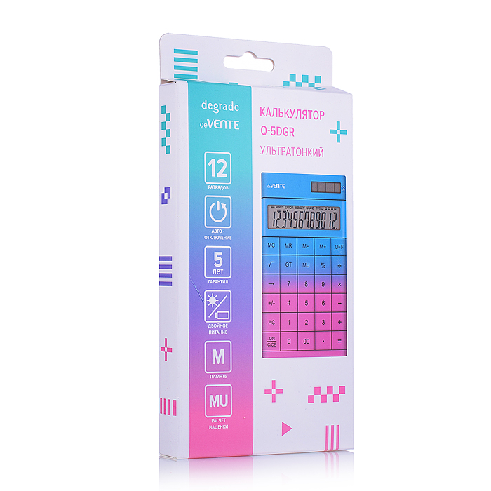 Фото к товару Калькулятор настольный "Degrade" Q-5DGR, 100x166x14 мм, 12 разрядный, ультратонкий, двойное Калькулятор настольный "Degrade" Q-5DGR, 100x166x14 мм, 12 разрядный, ультратонкий, двойное