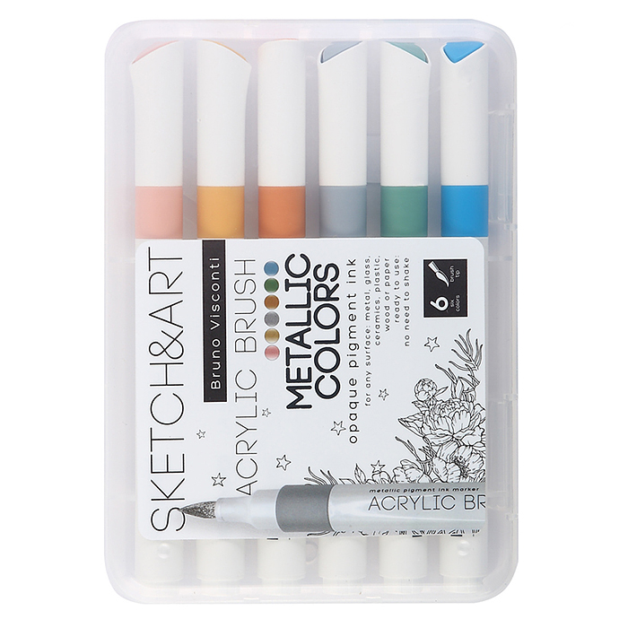 Набор маркеров-кистей акриловых металлик "Sketch&Art" 6 цв.