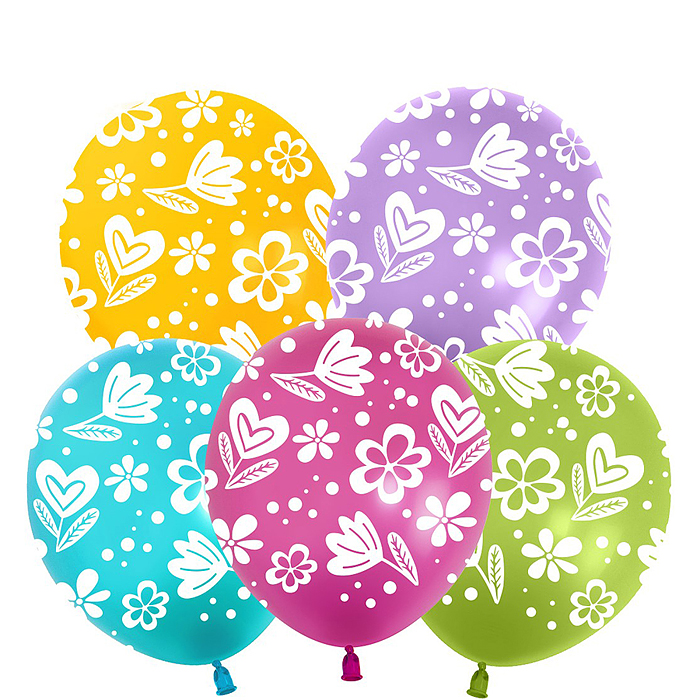Шар (12''/30 см) Цветочки, Ассорти, пастель, 5 ст, 25 шт. Шар (12''/30 см) Цветочки, Ассорти, пастель, 5 ст, 25 шт.