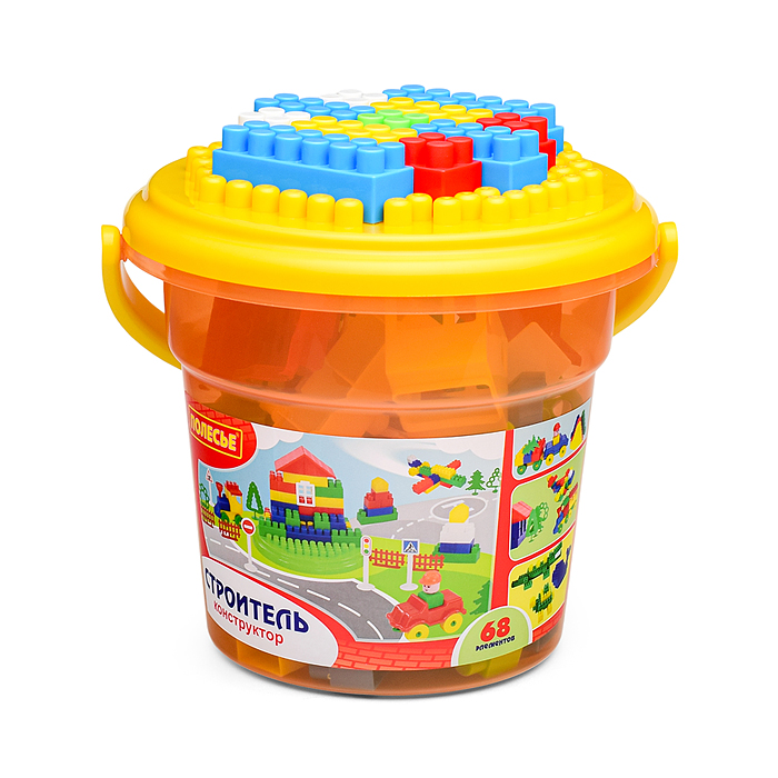 Фото к товару Конструктор "Строитель" (68 элементов) (в ведре оранжевом "Макси" с крышкой) Конструктор "Строитель" (68 элементов) (в ведре оранжевом "Макси" с крышкой)