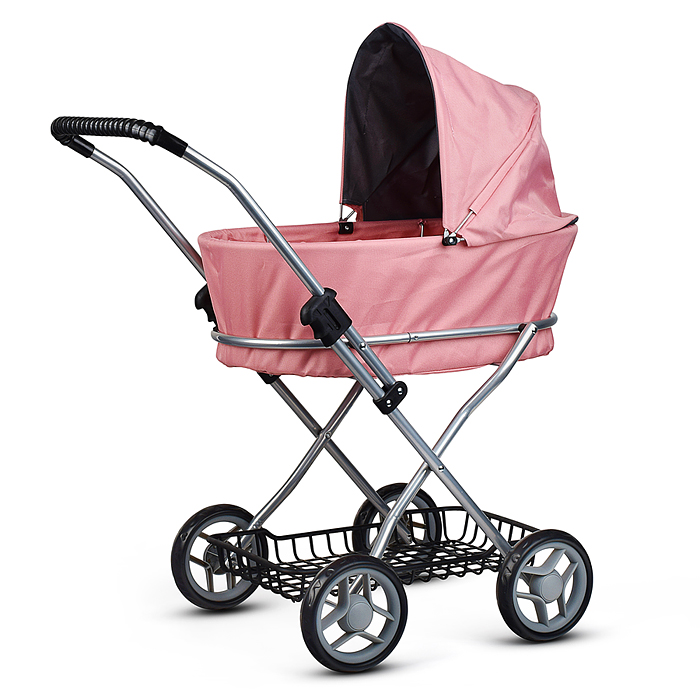 Фото к товару Коляска для кукол 9325B металлическая, складная, прогулочная с капюшоном и корзиной, цвет розовый Коляска для кукол 9325B металлическая, складная, прогулочная с капюшоном и корзиной, цвет розовый