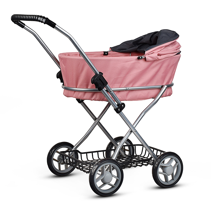 Фото к товару Коляска для кукол 9325B металлическая, складная, прогулочная с капюшоном и корзиной, цвет розовый Коляска для кукол 9325B металлическая, складная, прогулочная с капюшоном и корзиной, цвет розовый