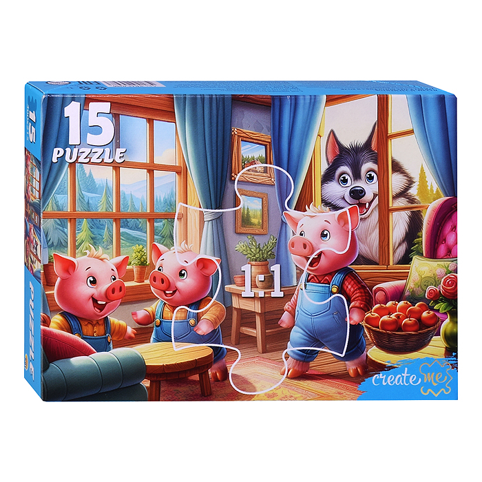 Макси-пазлы 15 "Три веселых поросенка и вол"