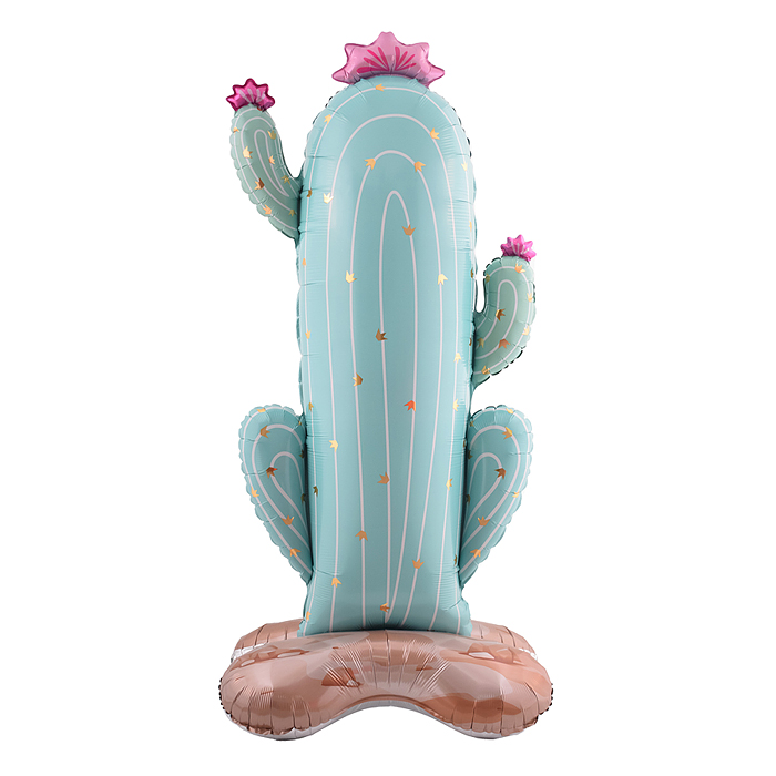 Шар 3D (59''/150 см) Фигура на подставке, Кактус, Голубой, Сатин, 1 шт. в уп.