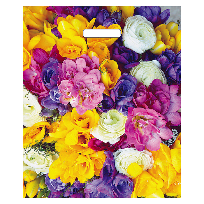 Пакет ПЭ с вырубной ручкой 38х45+3см (Весенний букет) Глянцевый 