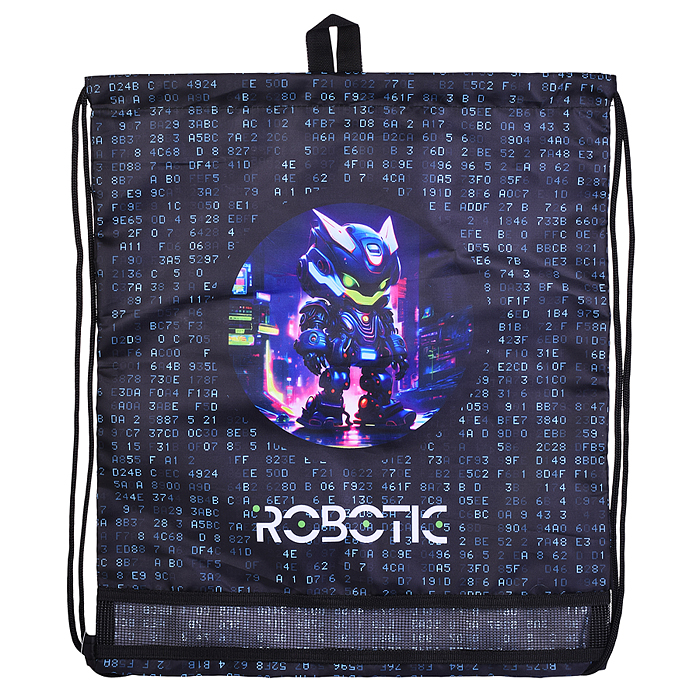 Сумка для сменной обуви "Robotic" 40x47 см, водоотталкивающая ткань, на веревочной завязке,