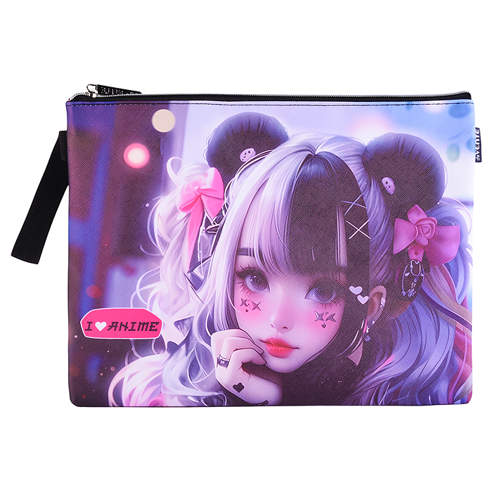 Папка для тетрадей "I Love Anime" A4 (34,5x25,5x1,5 см) на молнии сверху, с ручкой, матовая