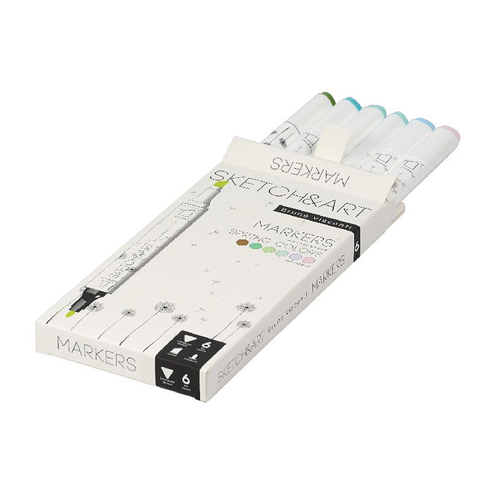 Фото к товару Набор двусторонних скетч-маркеров "Sketch&Art. Весенний пейзаж", 6 цв. Набор двусторонних скетч-маркеров "Sketch&Art. Весенний пейзаж", 6 цв.