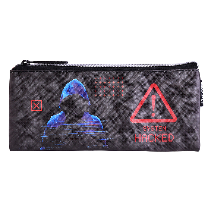 Пенал "Label. Hacker" 21,5x9x1 см, плоский для 35 предметов, на молнии, искусственная кожа д