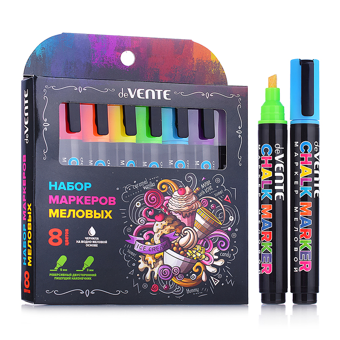 Набор маркеров меловых "Chalk Creative" 8 цветов, круглый корпус, двусторонний наконечник: 