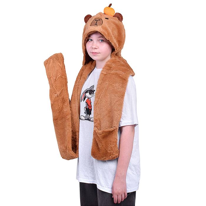 Шапка карнавальная 00-6840 "Капибара" с апельсинкой 43*40 см.