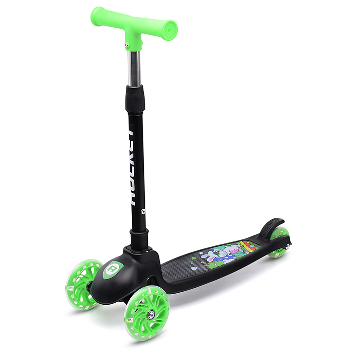 Фото к товару Самокат трёхколёсный ROCKET колёса PU, цвет чёрный Самокат трёхколёсный ROCKET колёса PU, цвет чёрный