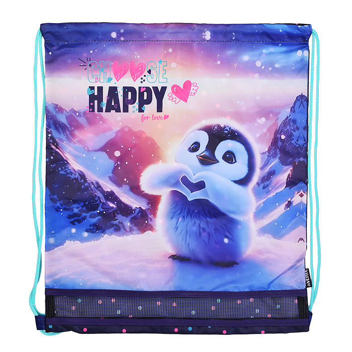 Сумка для сменной обуви "Happy Pinguin" 40x47 см, водоотталкивающая ткань, на веревочной за