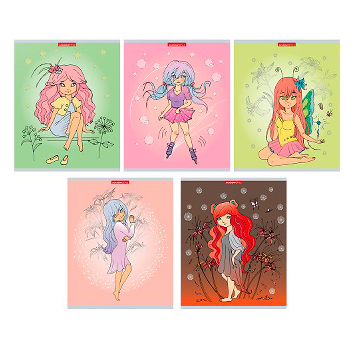 Тетрадь 48л. клетка А5 "Девочки" на скобе, отделка текстура, тиснение фольгой