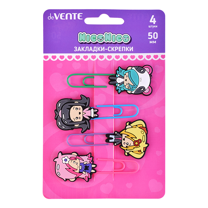 Набор закладок-скрепок "NicoNico" металлические овальные цветные 50 мм с элементами деко Набор закладок-скрепок "NicoNico" металлические овальные цветные 50 мм с элементами деко