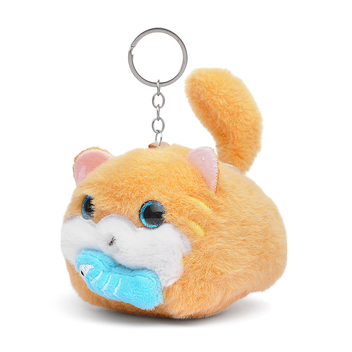 Мягкая игрушка-брелок М1415 "Котик с рыбкой" с кольцом 9см