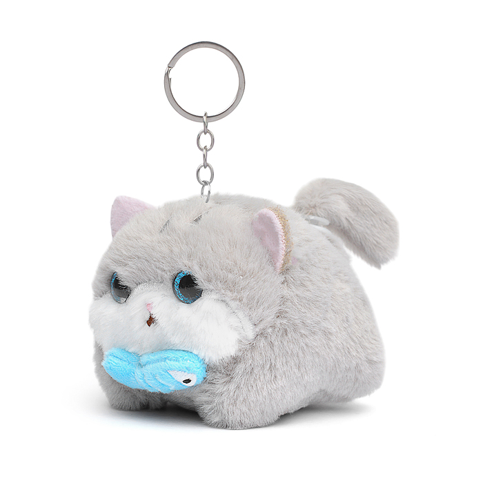 Мягкая игрушка-брелок М1415 "Котик с рыбкой" с кольцом 9см