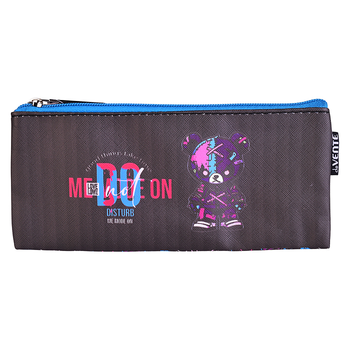 Пенал "No Disturb Mode" 21,5x9x1 см, плоский для 35 предметов, на молнии, искусственная кож