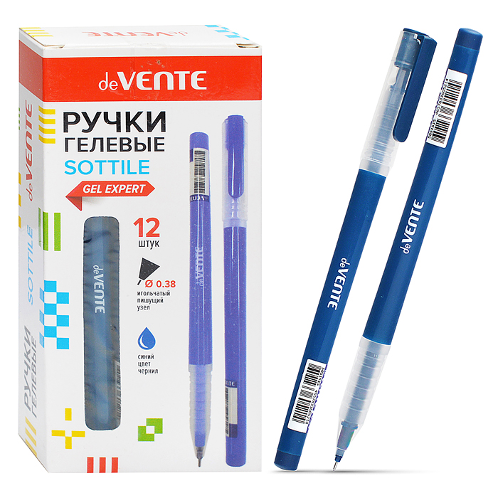 Ручка гелевая "Sottile" d=0,38 мм, синий корпус с полупрозрачной матовой грип-зоной, сменны