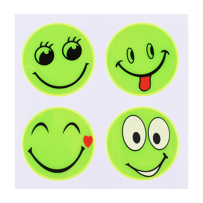 Наклейки световозвращающие "SAFE MODE Smile" ПВХ, 50x50 мм, 4 шт, цвет желтый Наклейки световозвращающие "SAFE MODE Smile" ПВХ, 50x50 мм, 4 шт, цвет желтый